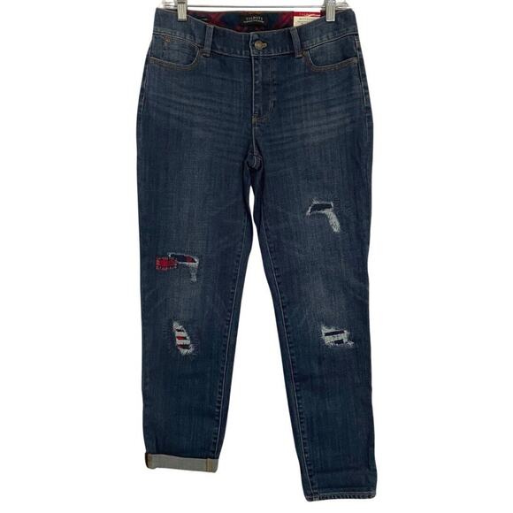 Talbots Jeans Size 4 Blue BOYFRIEND Plaid Patch FLAWLESS FIVE-POCKET NEW - Picture 1 of 12